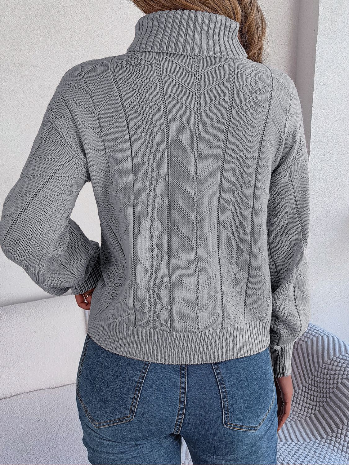 Cable-Knit Turtleneck Sweater Trendsi