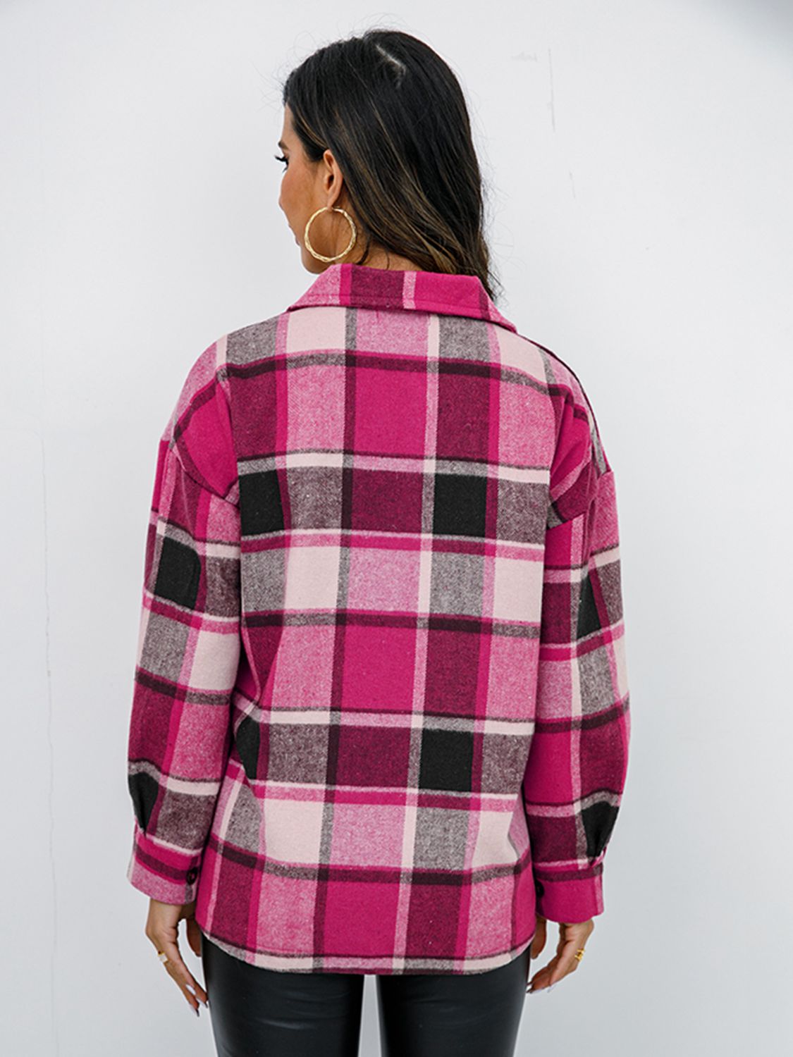Plaid Button-Down Jacket Trendsi