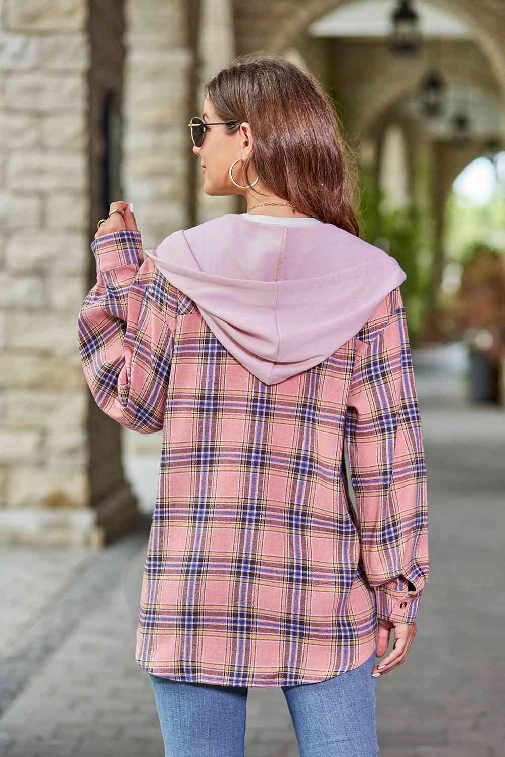 Plaid Long Sleeve Hooded Jacket Trendsi