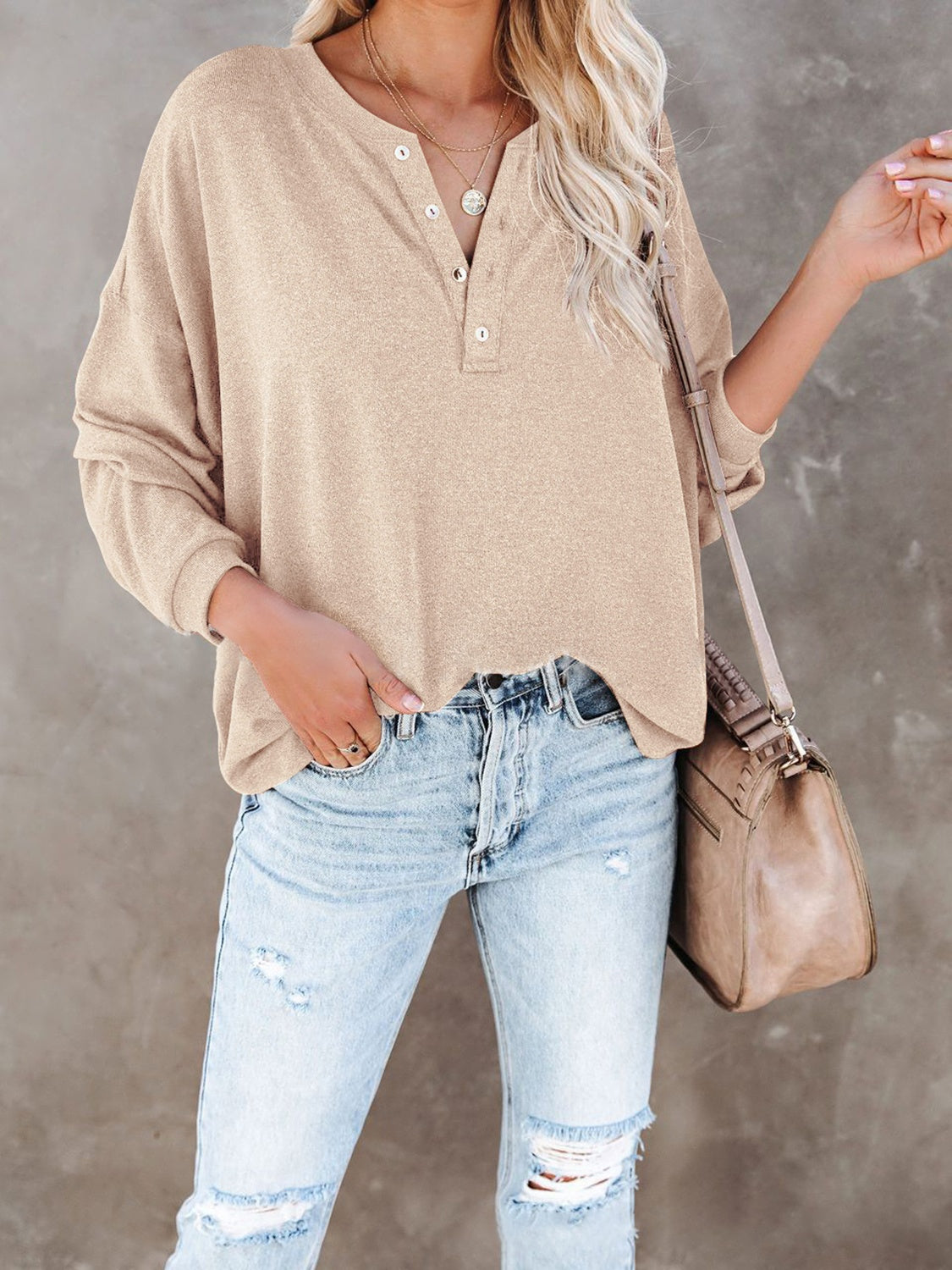 Buttoned Drop Shoulder Top Trendsi