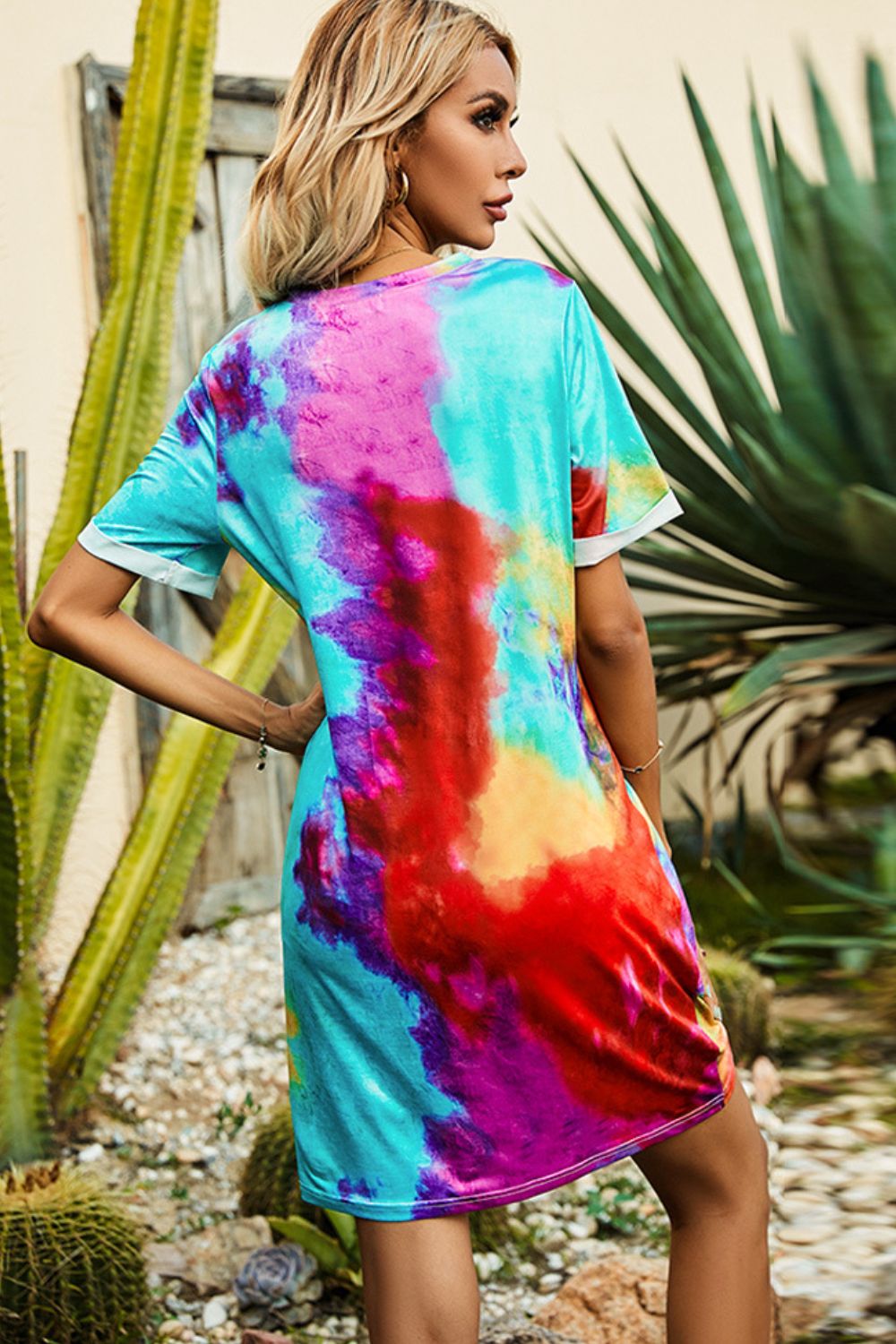 Twisted V-Neck Short Sleeve Dress Trendsi