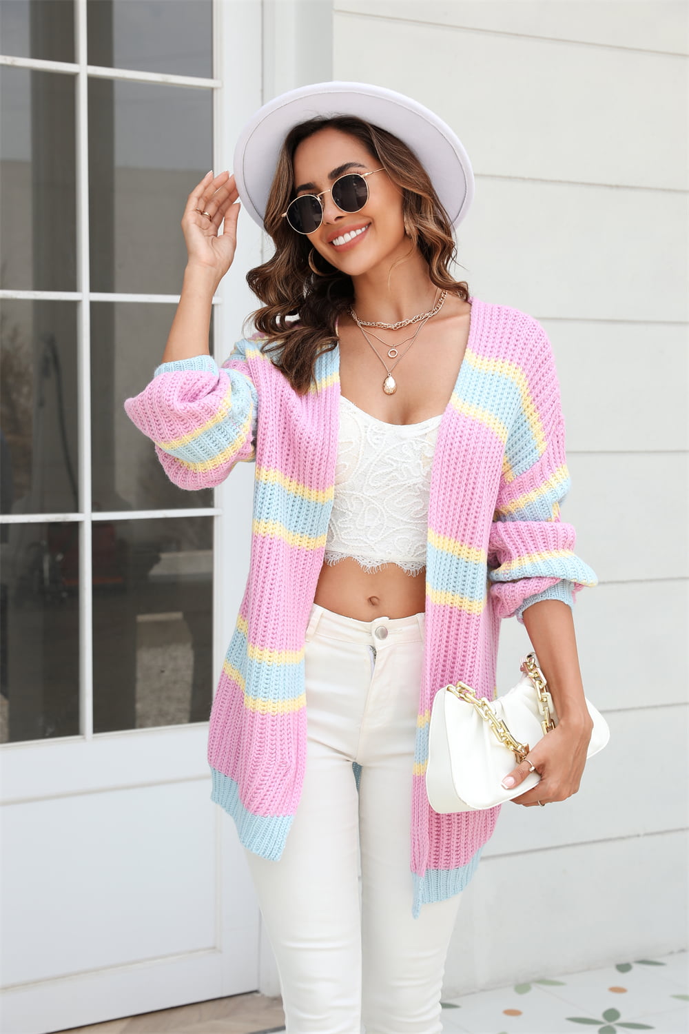 Color Block Ribbed Dropped Shoulder Open Front Cardigan Trendsi