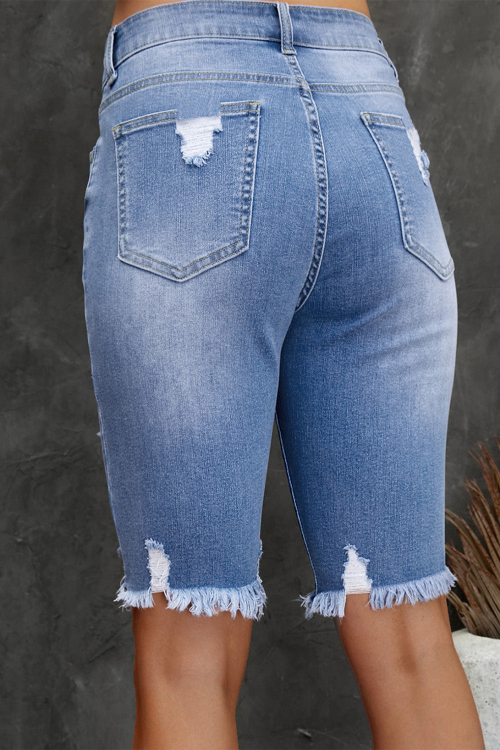 Distressed Frayed Hem Denim Bermuda Shorts Trendsi