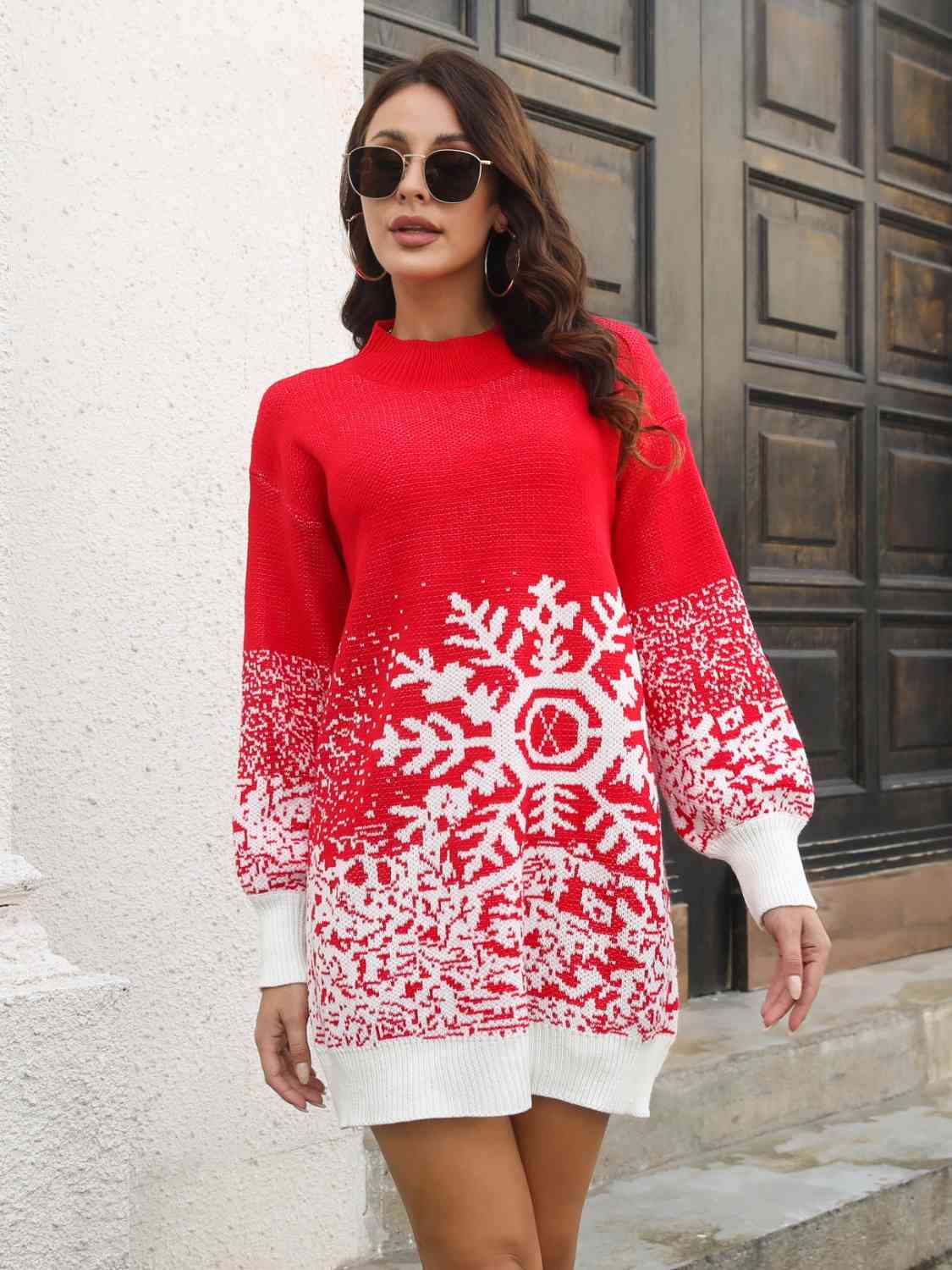 Snowflake Pattern Sweater Dress Trendsi