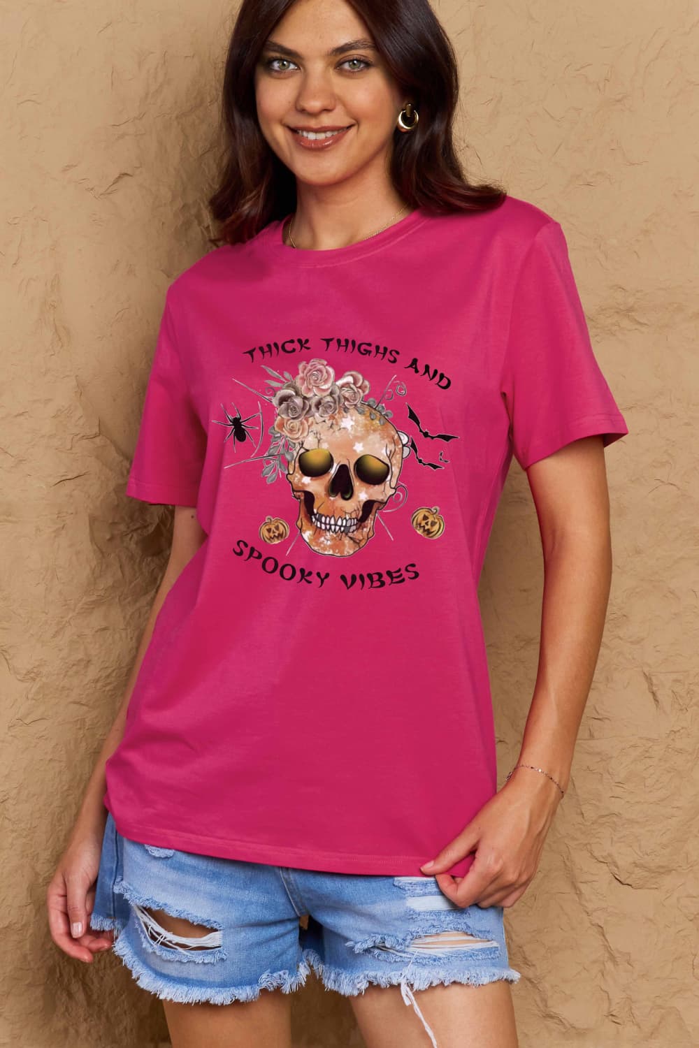 Simply Love Full Size THICK THIGHS AND SPOOKY VIBES Graphic Cotton T-Shirt Trendsi