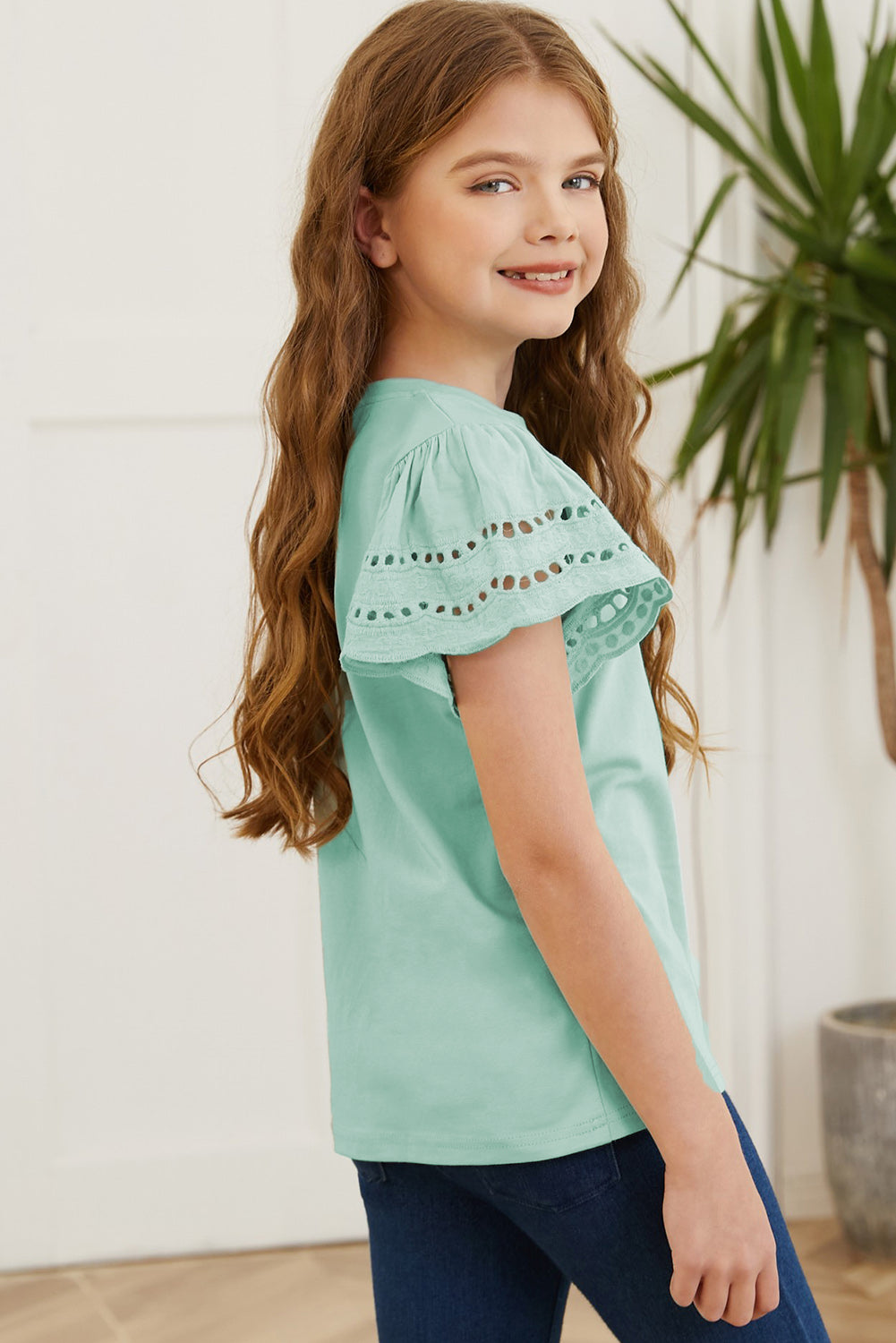 Round Neck Flutter Sleeve T-Shirt Trendsi