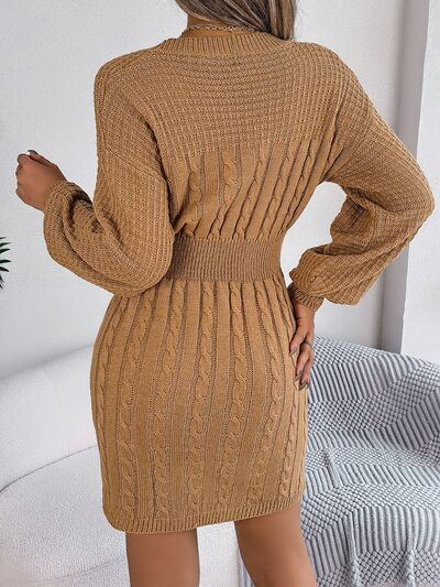 Cable-Knit Cutout Round Neck Slit Sweater Trendsi