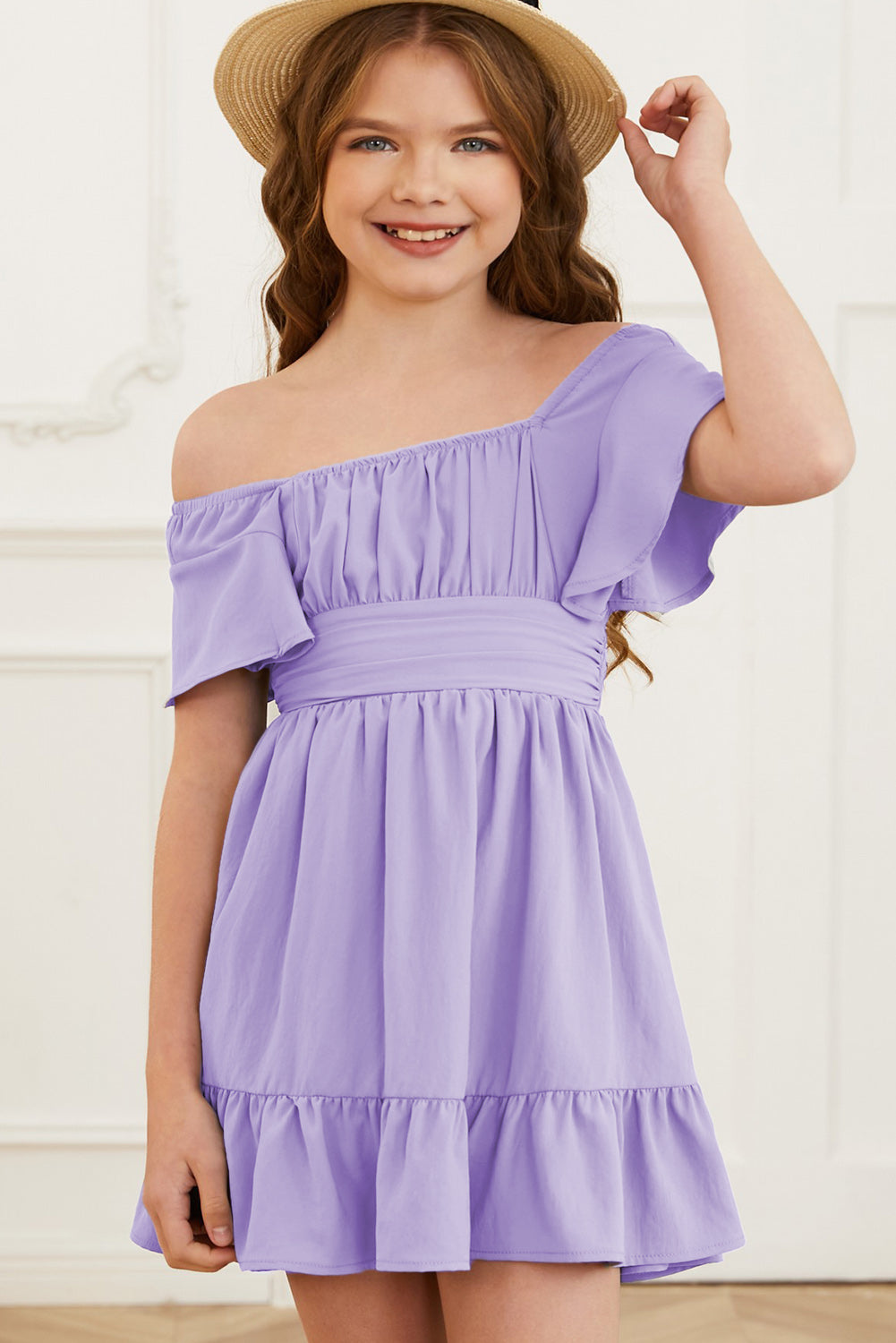 Ruffle Hem Tie-Back Flutter Sleeve Dress Trendsi