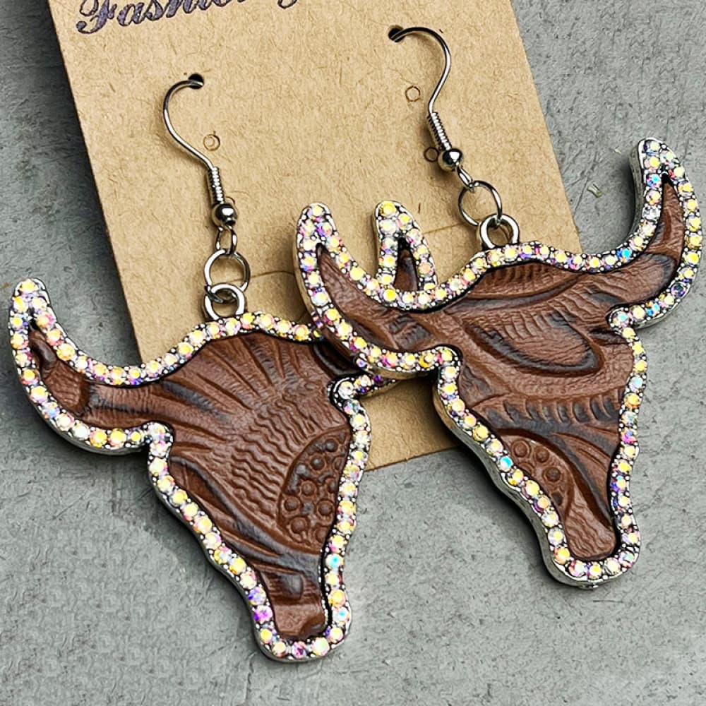 Rhinestone Trim Alloy Bull Earrings Trendsi