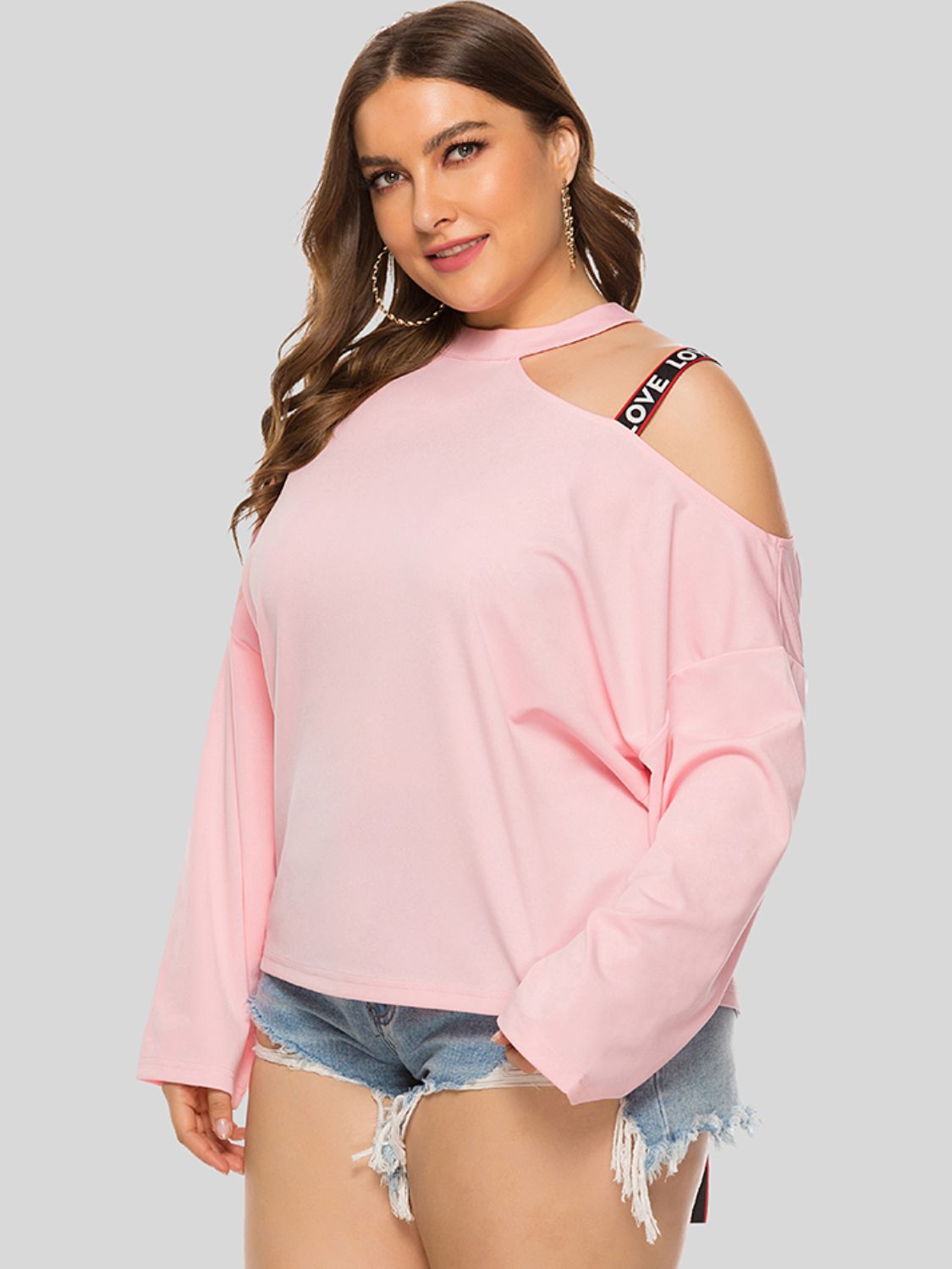 Plus Size Cold-Shoulder Round Neck Blouse Trendsi