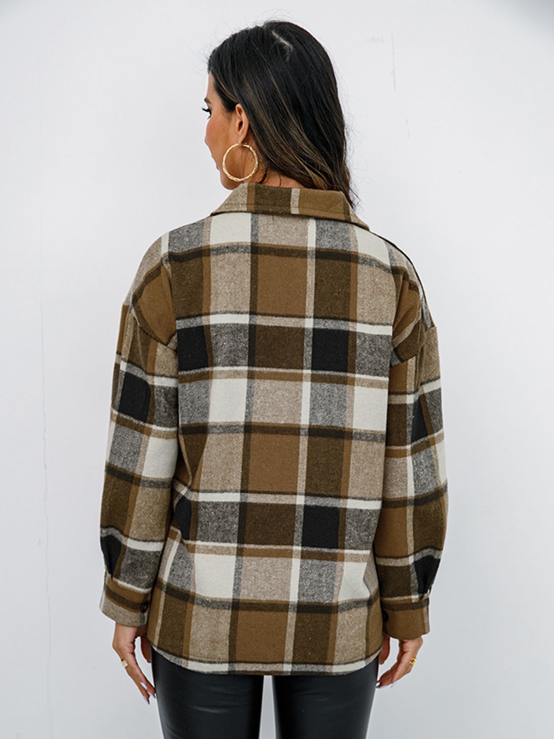 Plaid Button-Down Jacket Trendsi