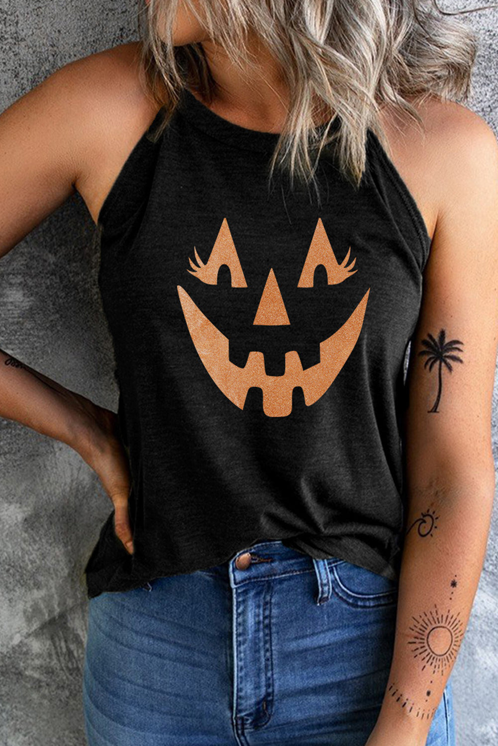 Round Neck Jack-O'-Lantern Graphic Tank Top Trendsi