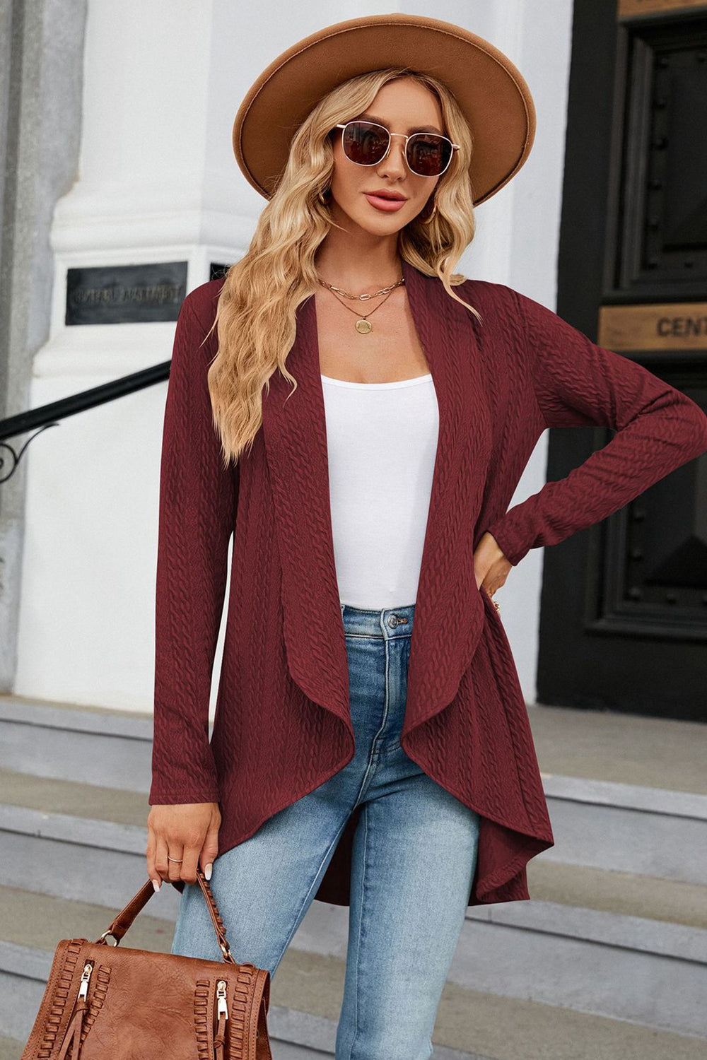 Open Front Long Sleeve Cardigan Trendsi