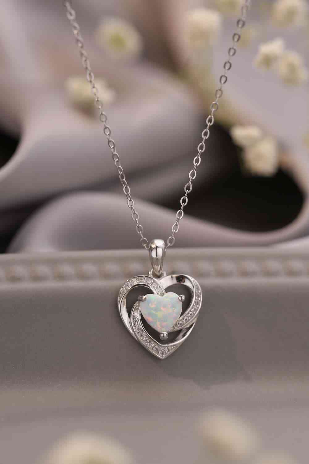 Opal Heart Pendant Necklace Trendsi
