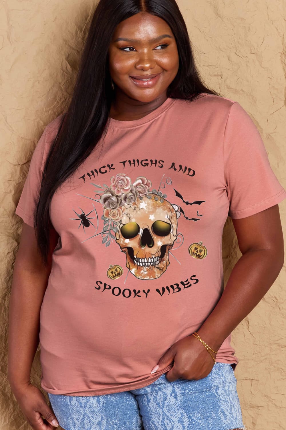 Simply Love Full Size THICK THIGHS AND SPOOKY VIBES Graphic Cotton T-Shirt Trendsi