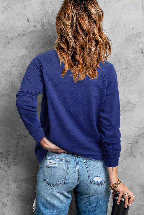 Round Neck Long Sleeve Sweatshirt Trendsi