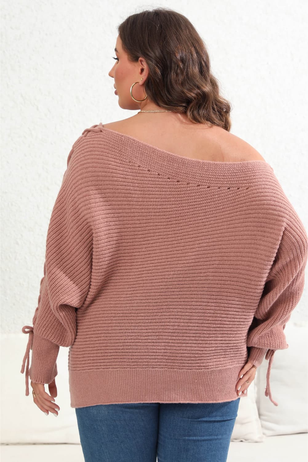 Plus Size One Shoulder Beaded Sweater Trendsi