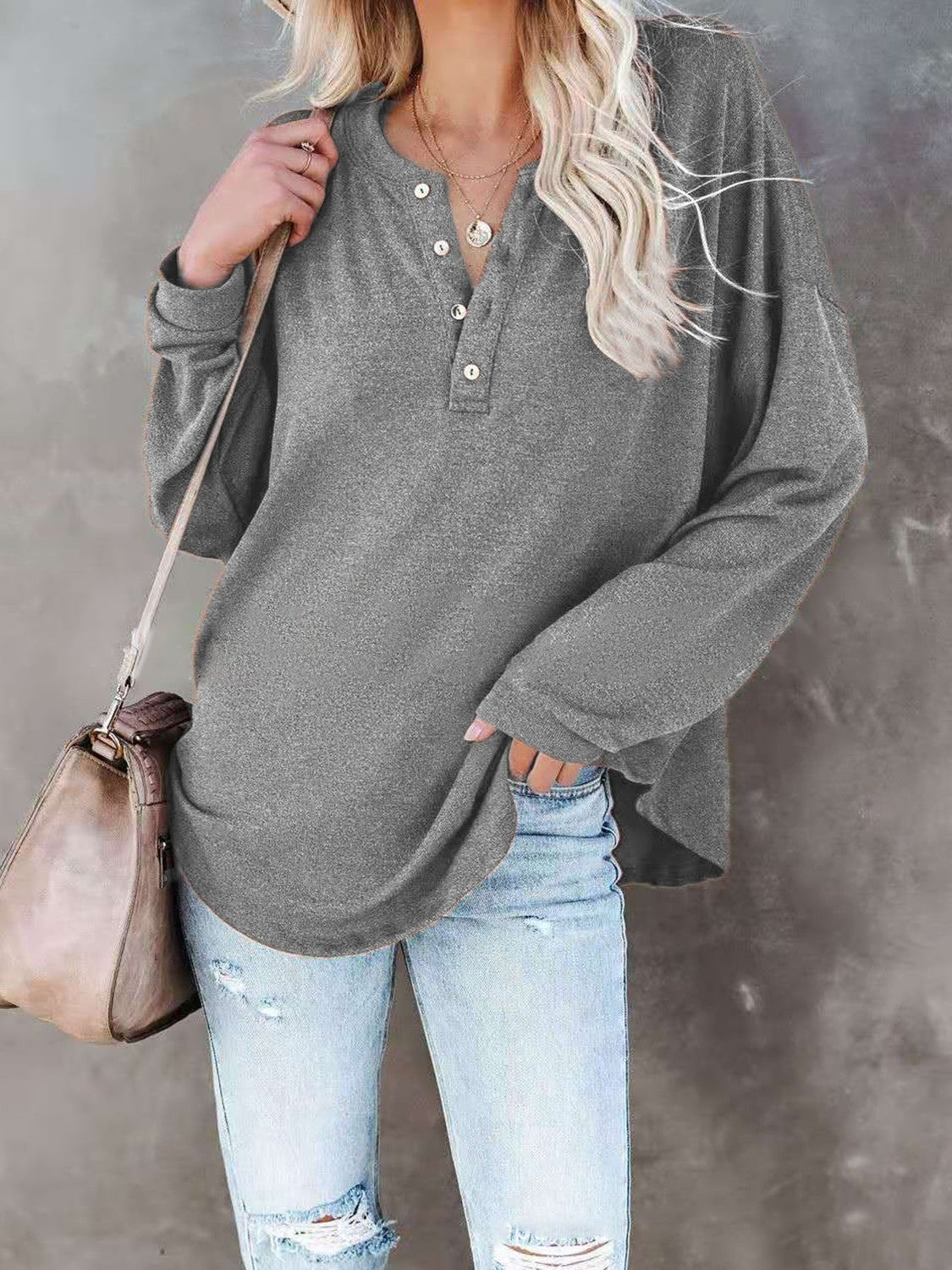 Buttoned Drop Shoulder Top Trendsi
