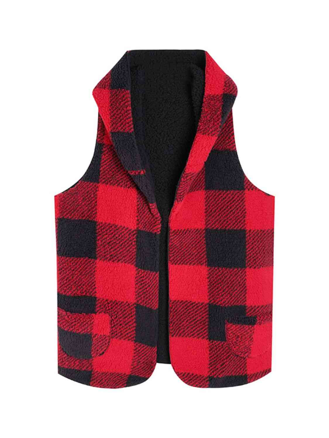 Plaid Hooded Vest Trendsi