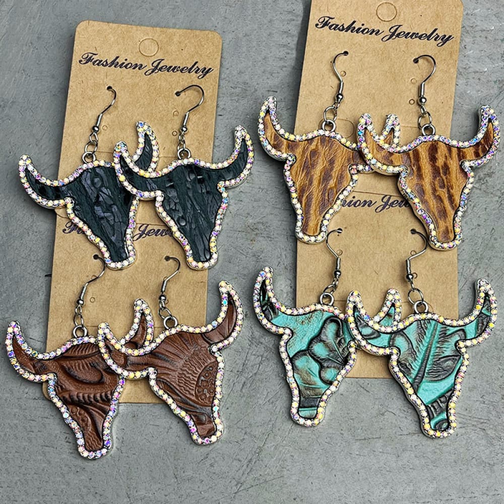 Rhinestone Trim Alloy Bull Earrings Trendsi