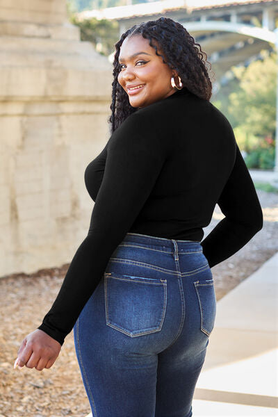 Basic Bae Full Size Mock Neck Long Sleeve Bodysuit Trendsi