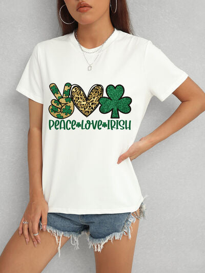 PEACE LOVE IRISH Round Neck Short Sleeve T-Shirt Trendsi