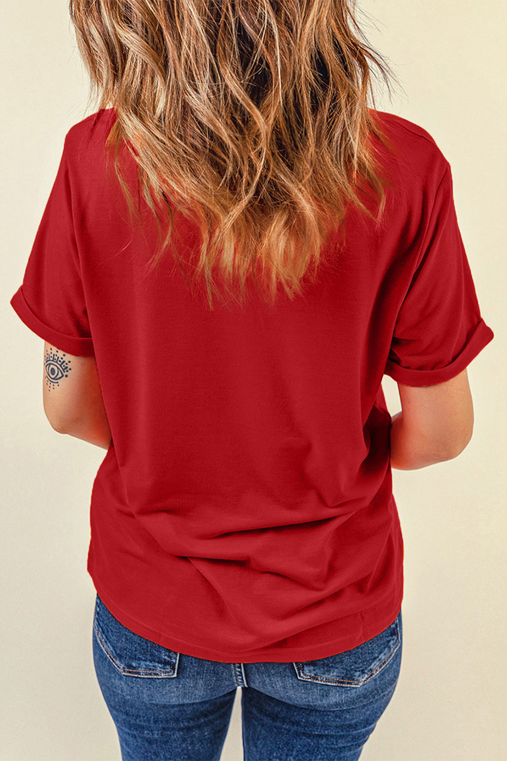 Round Neck Cuffed Short Sleeve Tee Trendsi
