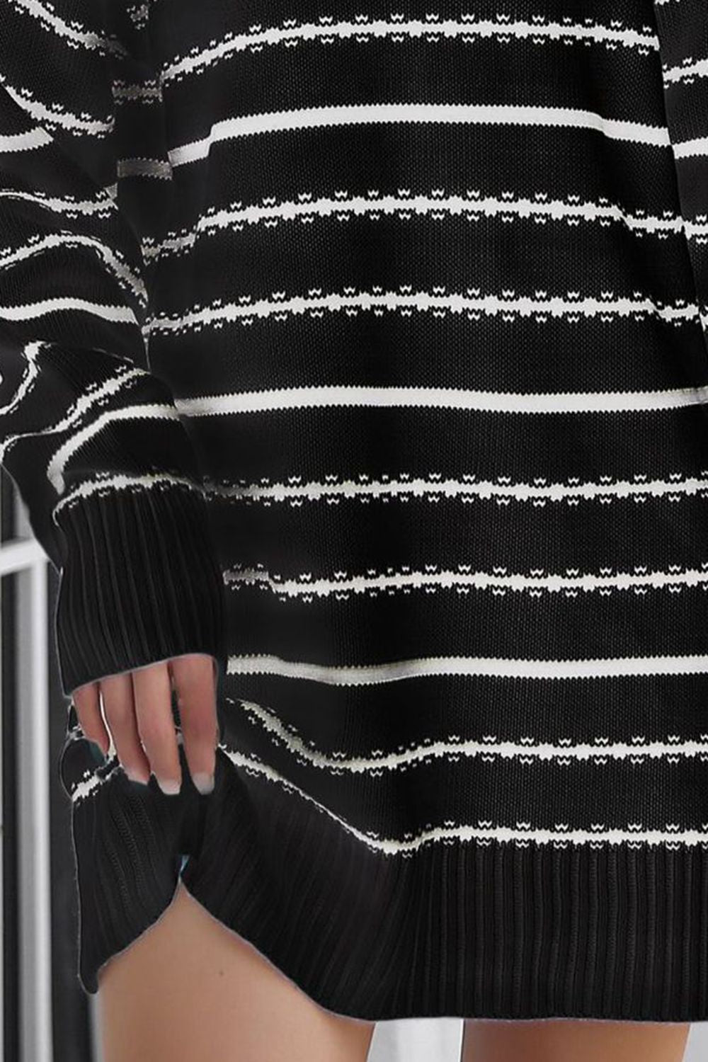 Striped V-Neck Sweater Dress Trendsi