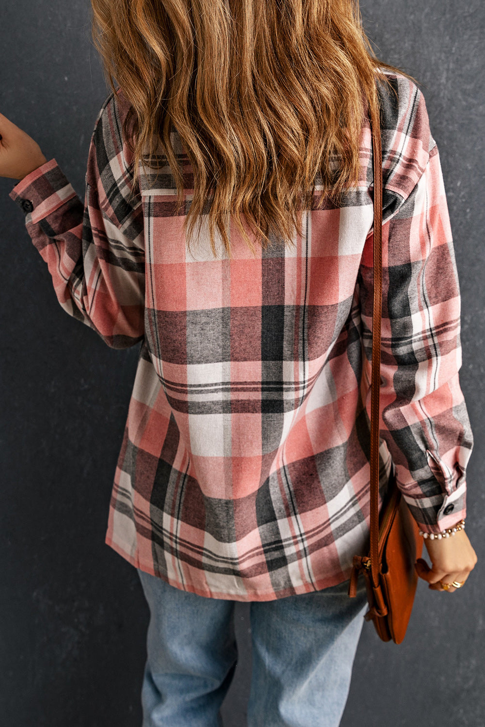 Double Take Plaid Dropped Shoulder Longline Shirt Trendsi