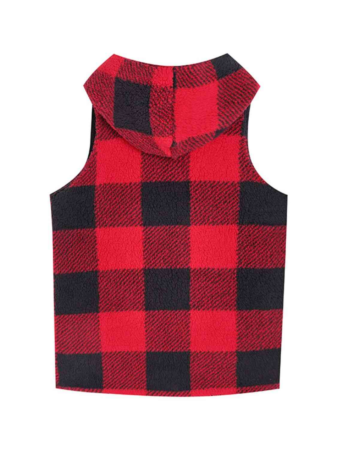 Plaid Hooded Vest Trendsi