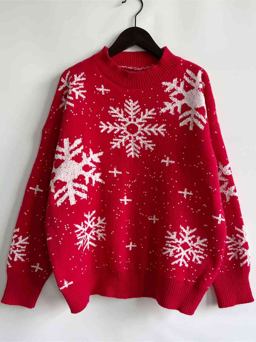 Snowflake Pattern Dropped Shoulder Sweater Trendsi
