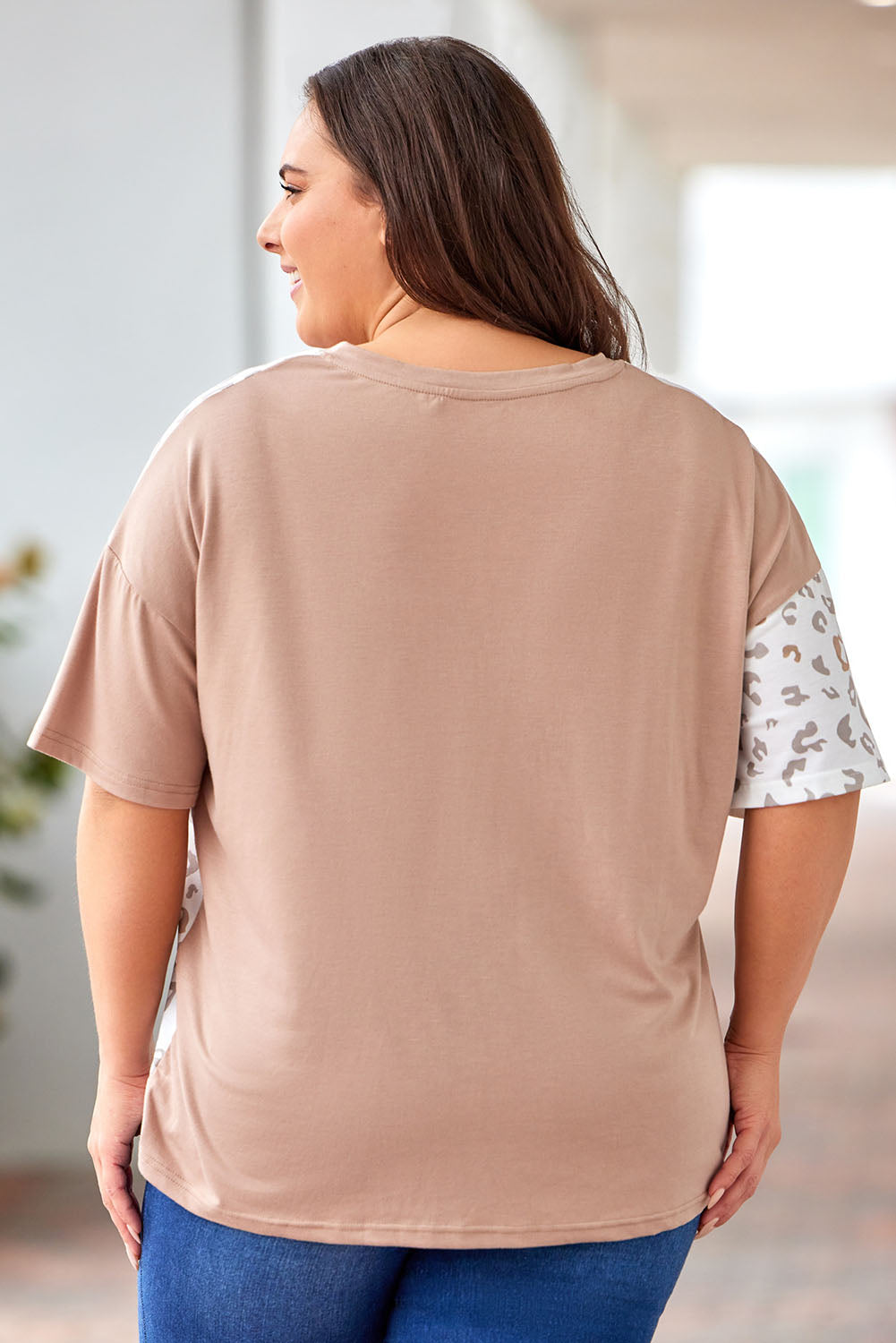 Plus Size Leopard V-Neck T-Shirt Trendsi