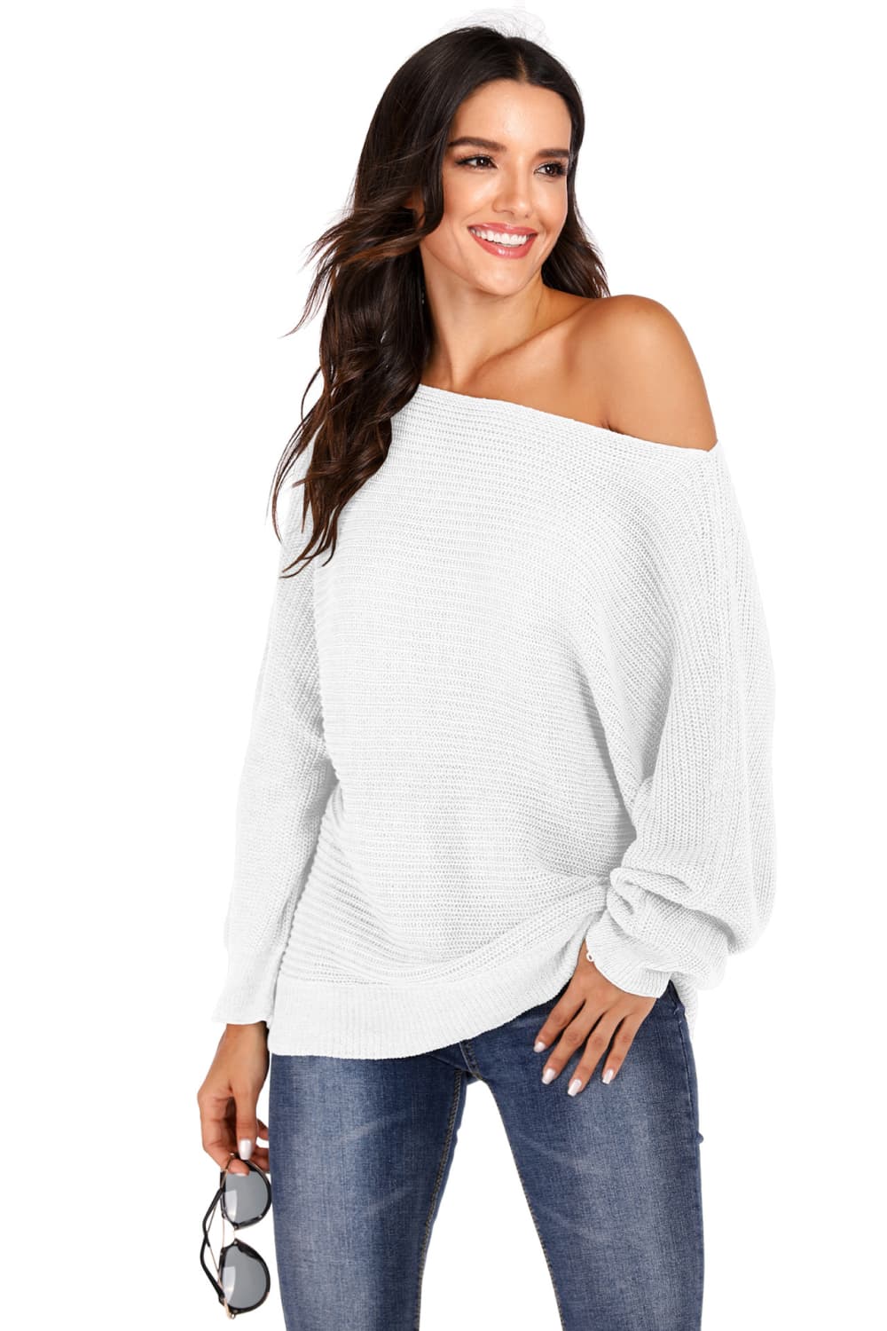 One Shoulder Dolman Sleeve Sweater Trendsi