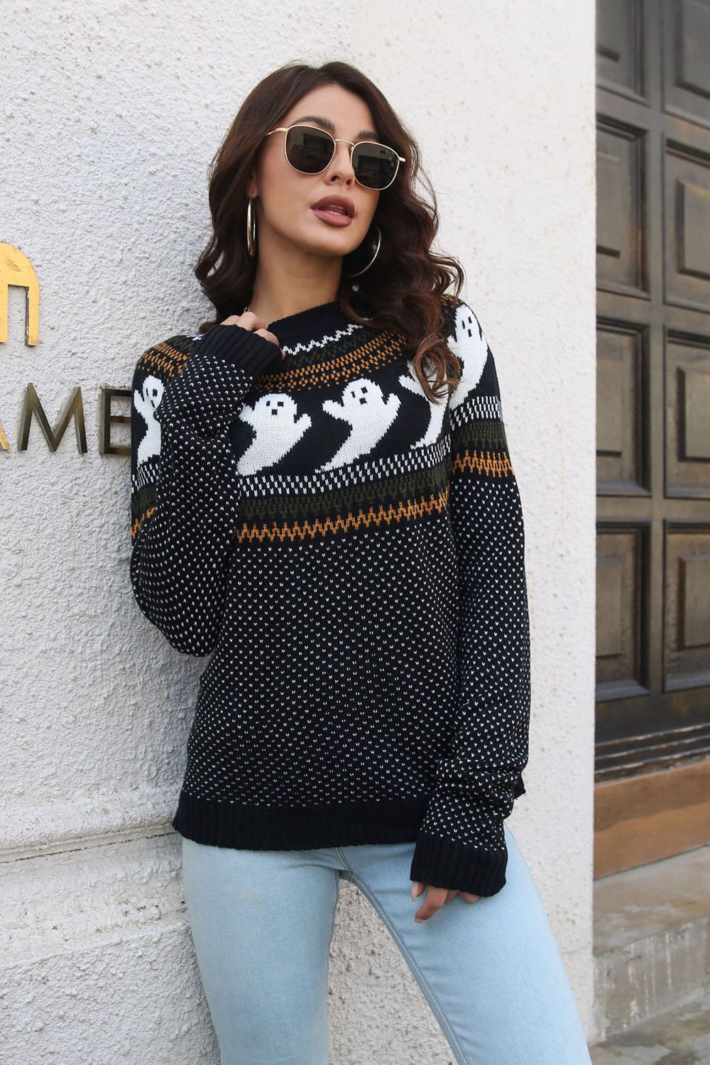 Ribbed Round Neck Long Sleeve Pullover Sweater Trendsi