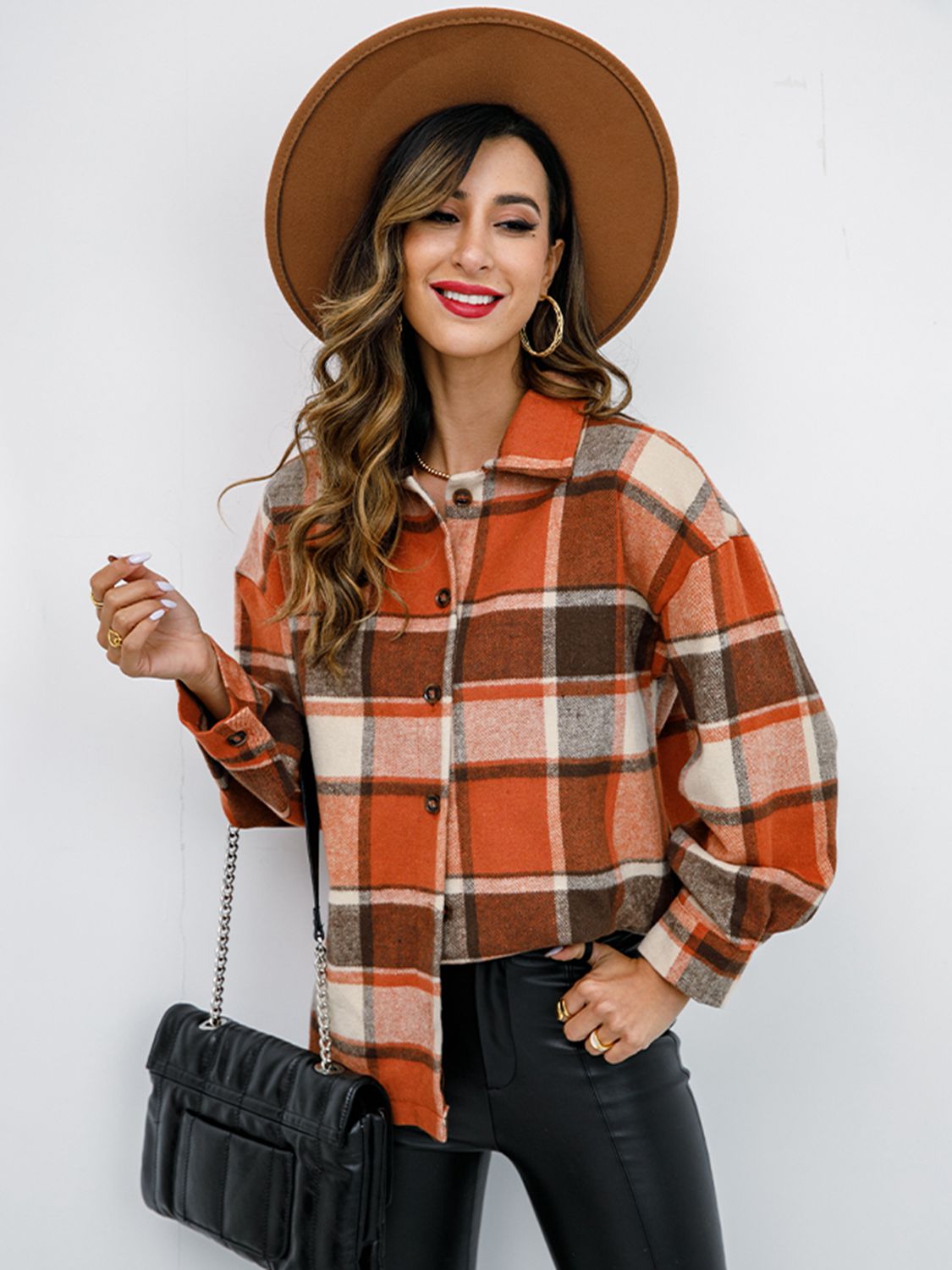 Plaid Button-Down Jacket Trendsi