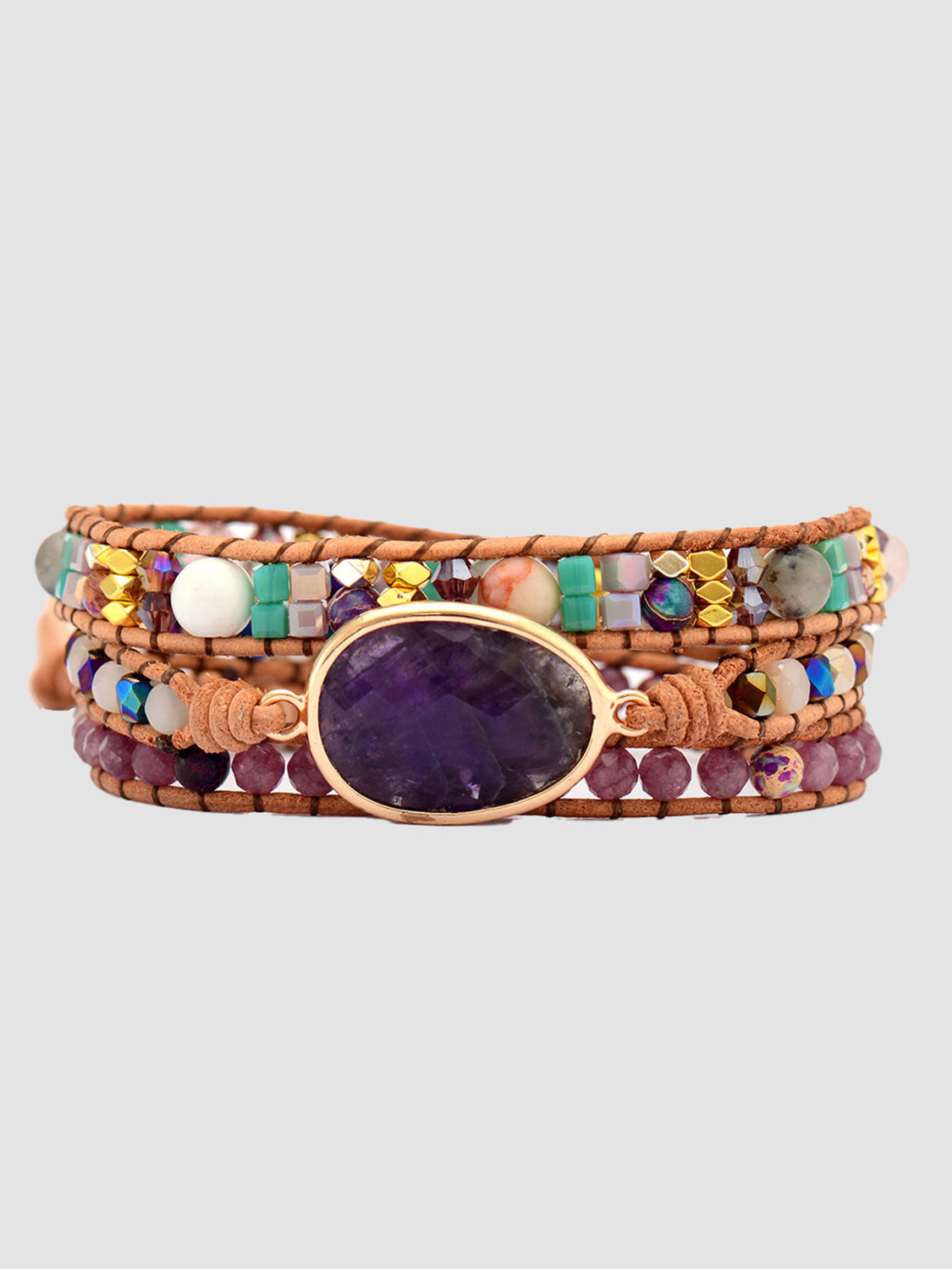 Triple-Layer Amethyst Bracelet Trendsi