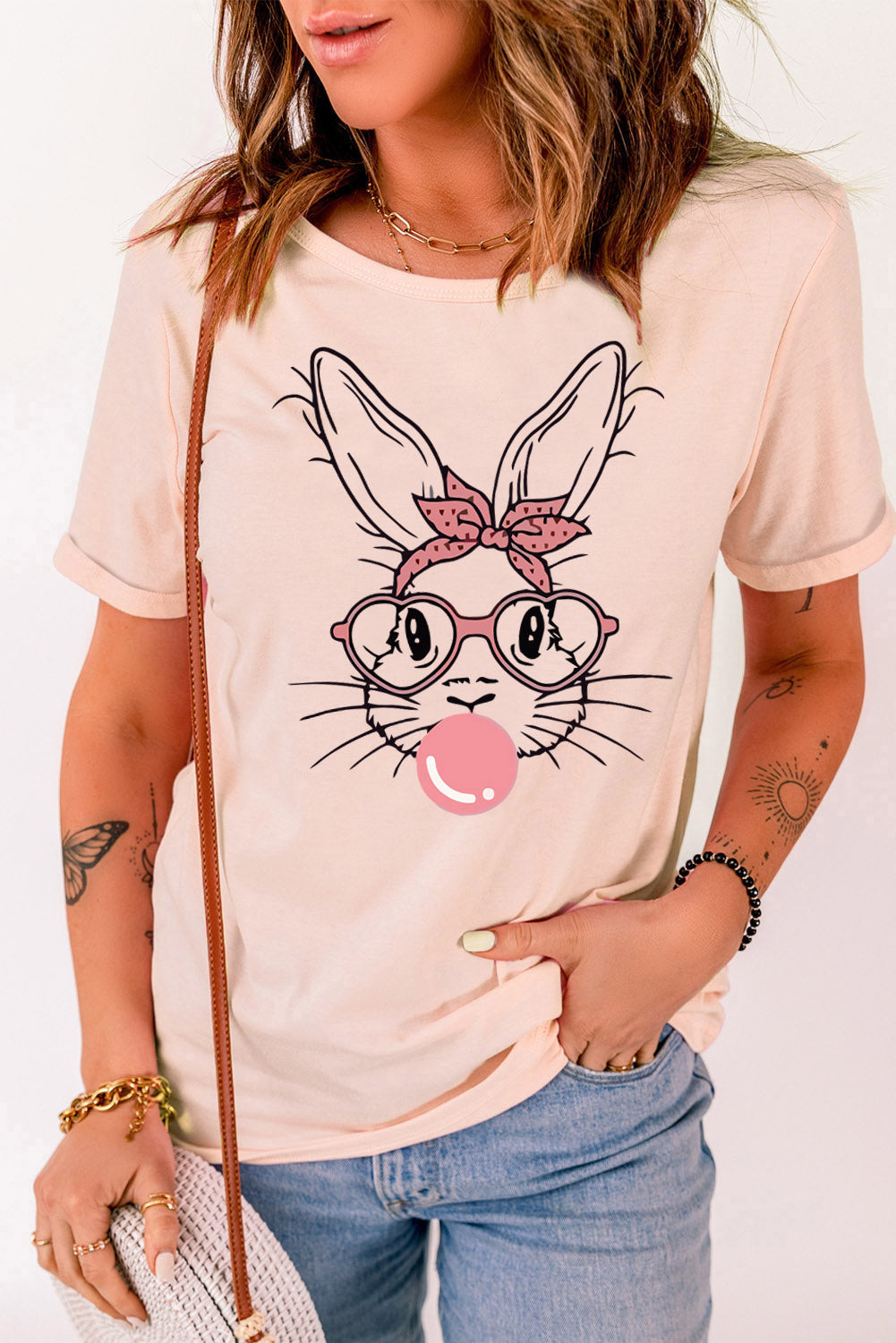 Rabbit Graphic Easter Tee Shirt Trendsi