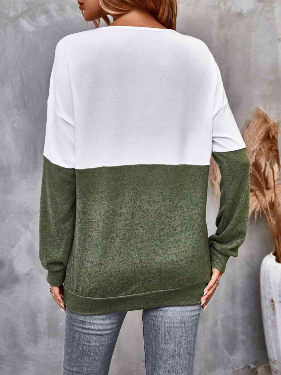 Two-Tone Crisscross Detail Sweatshirt Trendsi