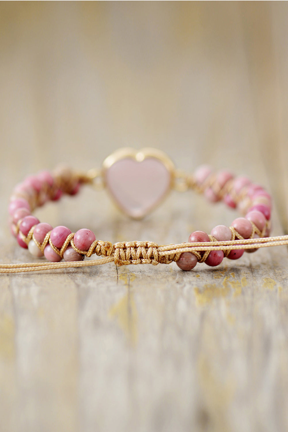Rose Quartz Heart Beaded Bracelet Trendsi