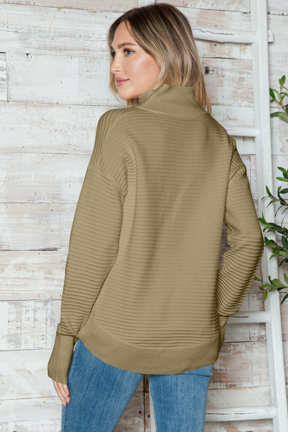 Half Zip Long Sleeve Knit Top