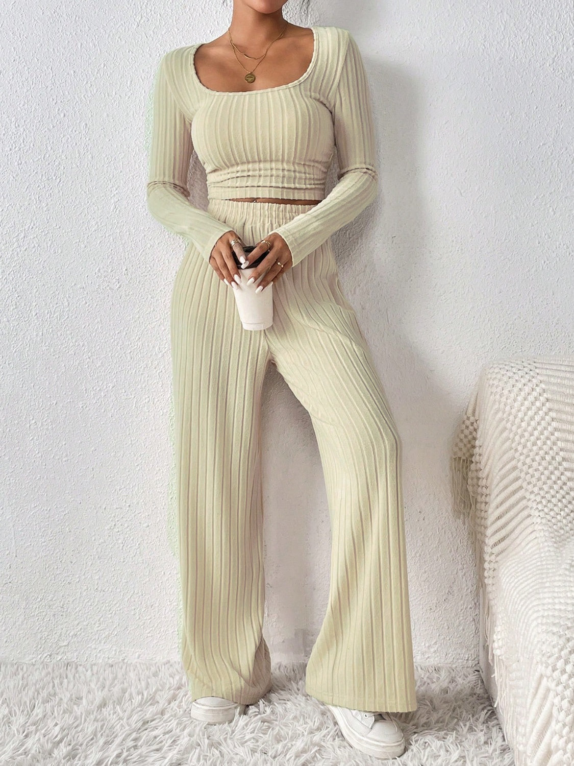 Honey Scoop Neck Long Sleeve Top and Pants Set