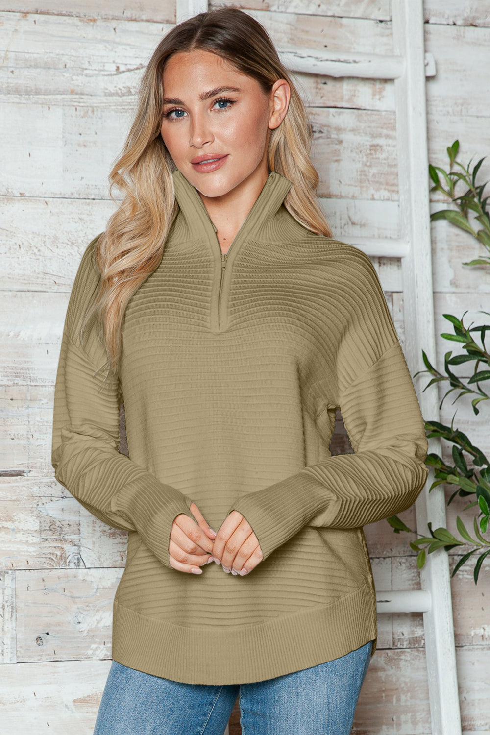 Half Zip Long Sleeve Knit Top