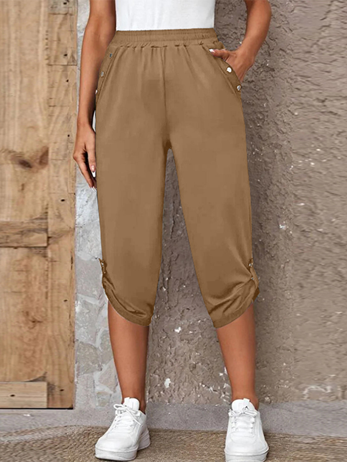 Full Size Roll-Tab Capris Pants Trendsi