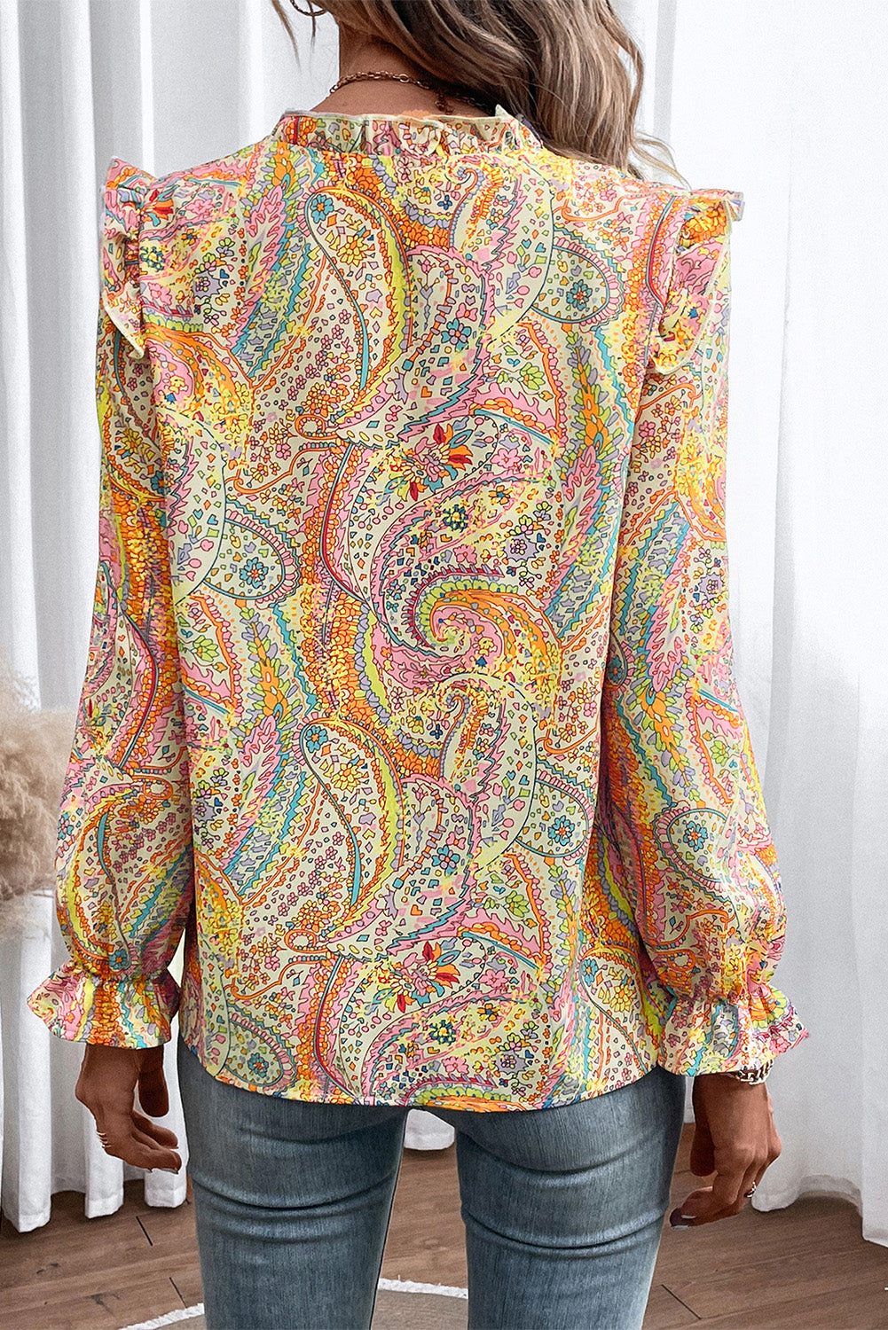 Printed Frill Flounce Sleeve Shirt