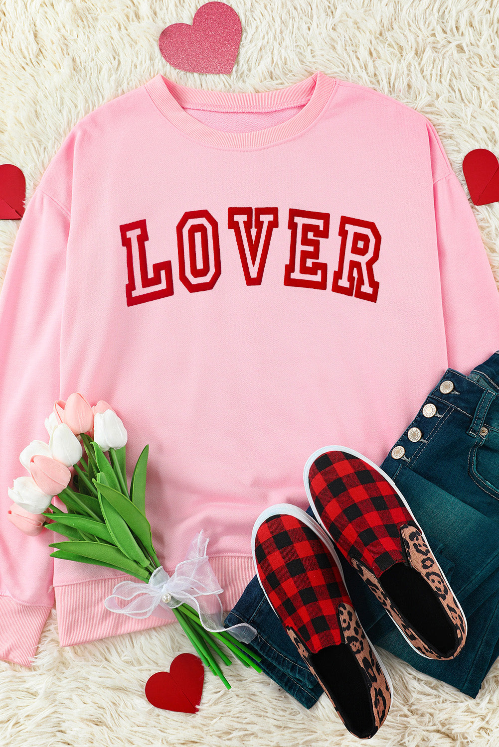 LOVER Round Neck Dropped Shoulder Sweatshirt