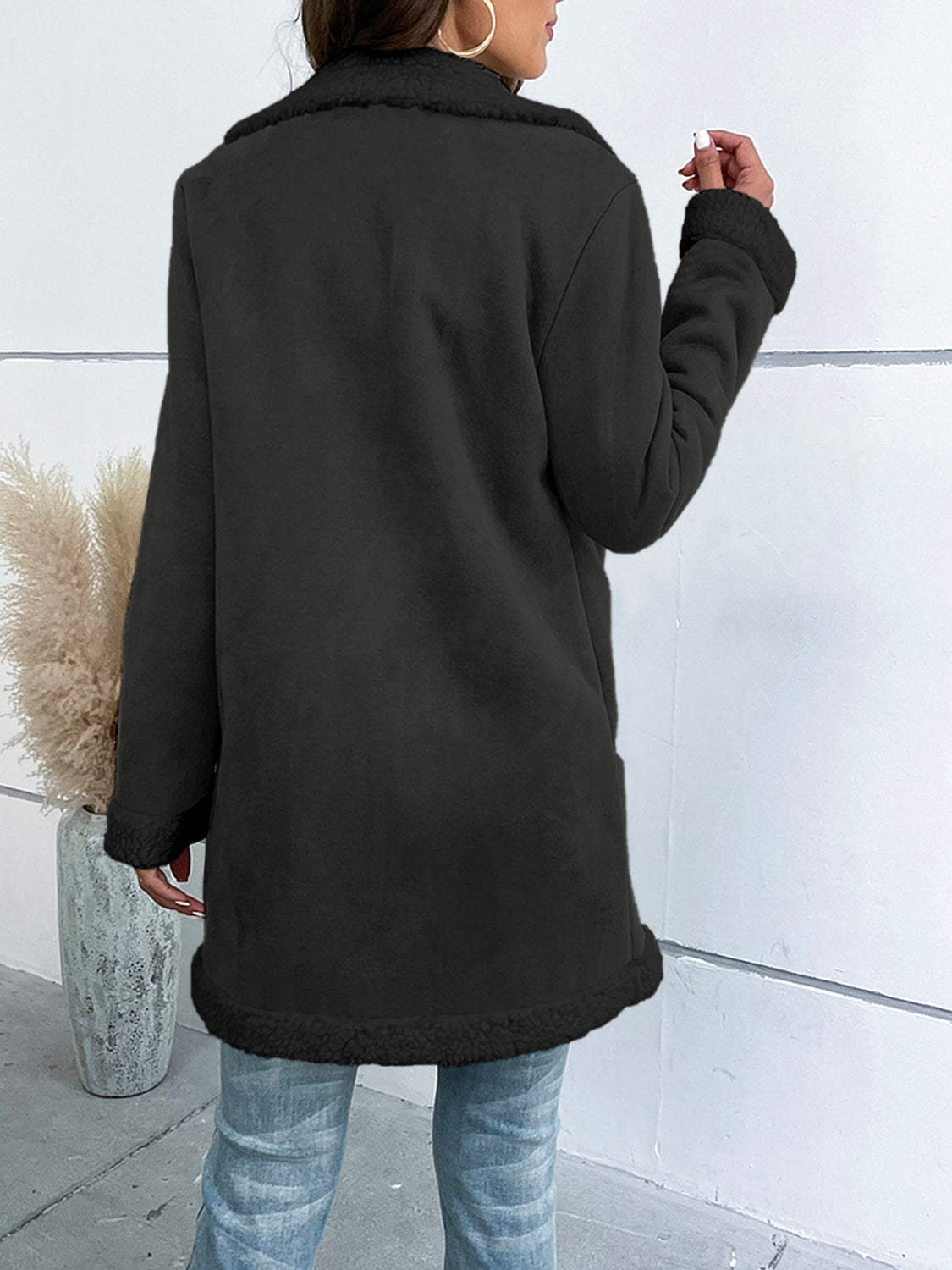 Contrast Button Up Lapel Collar Long Sleeve Coat