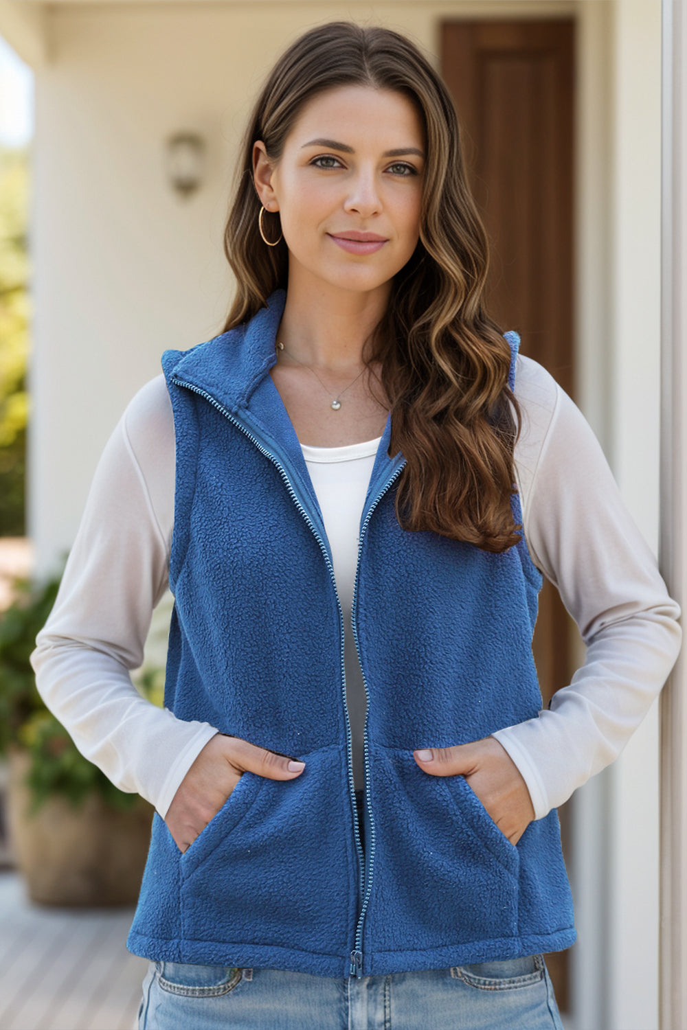 Zip Up Vest Coat with Pockets