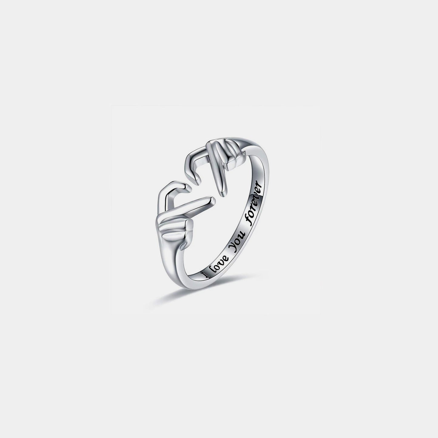 Hand Heart Shape 925 Sterling Silver Open Ring