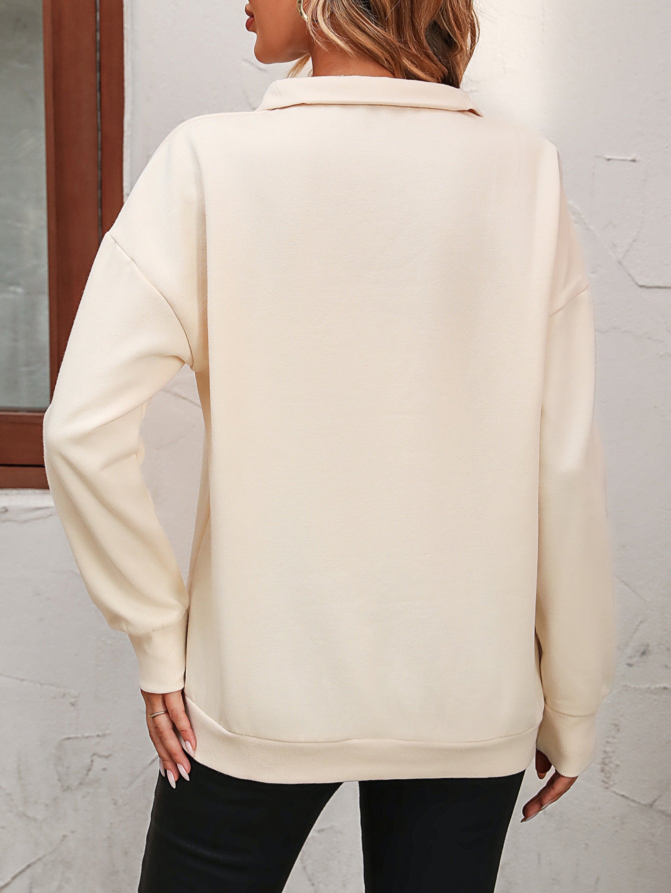 Zip-Up Dropped Shoulder Sweatshirt Trendsi