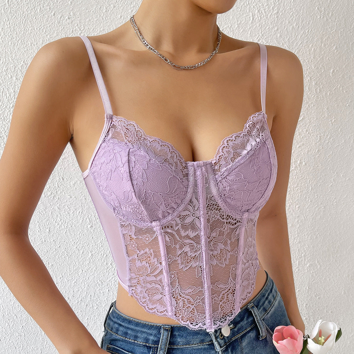 Sweetheart Neck Lace Detail Cami Trendsi